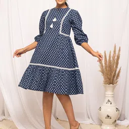 FIORRA Floral Print Keyhole Neck Cotton Dress-image-70