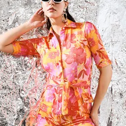 BAESD Floral Printed Shirt Collar Playsuit-image-14