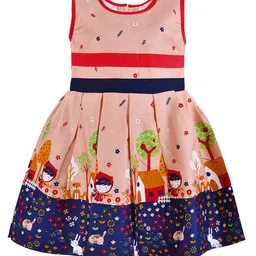 Wish Karo Peach-Coloured & Navy Blue Fit & Flare Dress-image-57