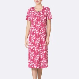 Van Heusen Allover Print Round Neck Pleated Front Lounge Night Gown-image-11