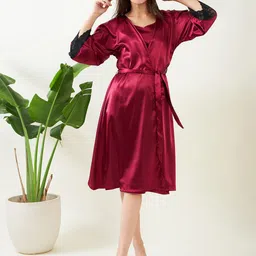 The Kaftan Company Shoulder Straps Satin Nightdress With Robe-picture-53