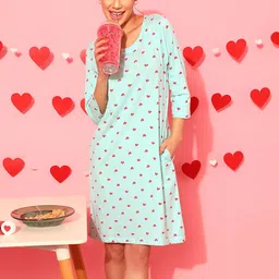 Clovia Heart Print Short 100% Cotton Nightdress-image-40