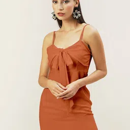 DressBerry Women Rust Solid Sheath Mini Dress-57