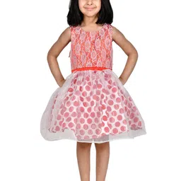 Samsara Couture Kids Girls Pink And White Polka Dot Print Lace Detail Sleeveless Net Dress-image-20