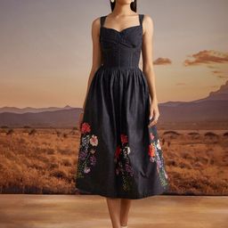 VERB BY PALLAVI SINGHEE Floral Print Shoulder Strap Fit & Flare Pleated Cotton Midi Dress-image-21