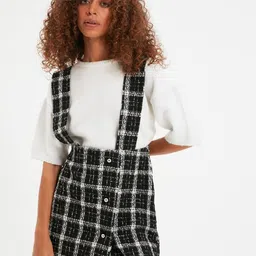 Trendyol Checked Pinafore Shoulder Straps Monochrome Pure Cotton Pinafore Dress-picture-31