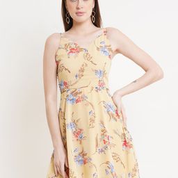 DODO & MOA Yellow & Pink Floral Georgette Dress-image-92