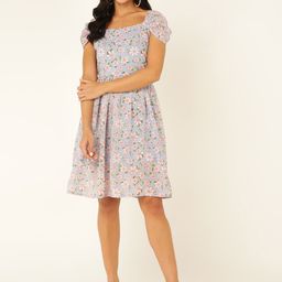 DODO & MOA Square Neck Printed Georgette Dress-image-30