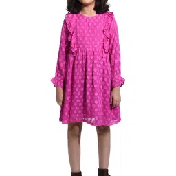 BAESD Girls Self Design Ruffles Georgette Fit and Flare Dress-1