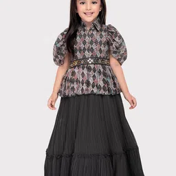BETTY Girls Shirt Collar Floral Printed Fit & Flare Georgette Dress-image-19