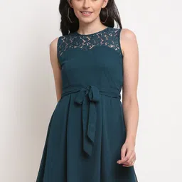 La Zoire Teal Georgette Fit & Flare Dress-picture-39