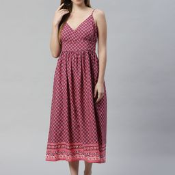 VARUSHKA Pink & White Crepe Midi Dress-image-19