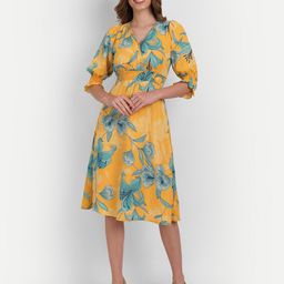 Rediscover Fashion Yellow Floral Sunshine Crepe Midi Dress-image-30
