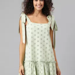 ANAI Self Design Schiffli Cotton Shoulder Straps Drop-Waist Dress-image-91