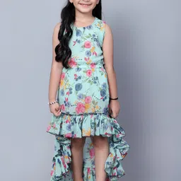 BAESD Floral Print Round Neck Sleeveless Georgette Drop-Waist Dress-53