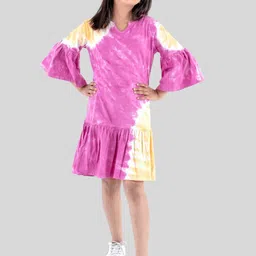 TWEENY MINI Tie and Dye Printed Bell Sleeve Cotton Drop-Waist Dress-picture-23