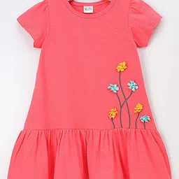 Hola Bonita Girls Round Neck Short Sleeves Applique Cotton Drop-Waist Dress-image-20