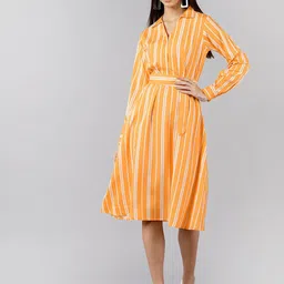 AHIKA Yellow Striped Crepe Shirt Dress-image-31