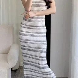 StyleCast x Revolte White Round Neck Striped Bodycon Dress-image-74