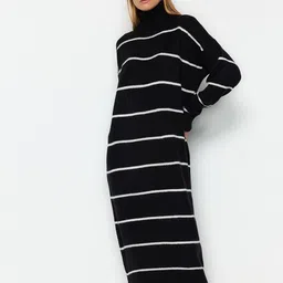 Trendyol Striped Mock Neck Maxi Dress-image-57