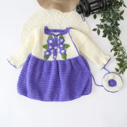 Woonie Girls Long Sleeves Applique Cotton Fit and Flare Dress With Sling Bag-image-98