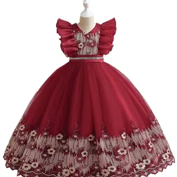 StyleCast Girls Maroon Self Design Embellished Maxi Dress-image-34
