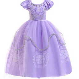 StyleCast Girls Purple Embellished Applique Detail Puff Sleeves Cotton Fit and Flare Dress-picture-35