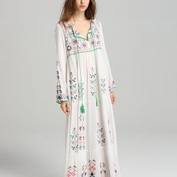 JC Collection Ethnic Motifs Embroidered Cotton Tie-Up Neck Maxi Dress-image-99