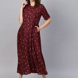 RARE Women Maroon & White Floral Maxi Dress-picture-33