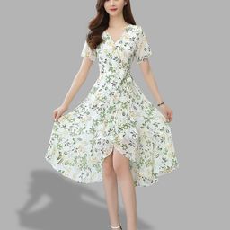 JC Collection White & Green Floral Wrap Dress-image-14