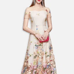 JC Collection Women Multicoloured Floral Embroidered Midi Dress-26
