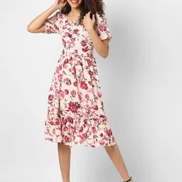 Campus Sutra Peach-Coloured Floral Midi Dress-picture-27