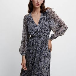 MANGO Floral Print Puff Sleeves Wrap Midi Dress-27
