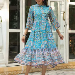 Juniper Blue Floral Chiffon Tiered Maxi Dress-32