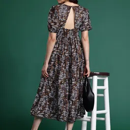 DressBerry Printed Fit & Flare Tiered Midi Dress-image-68