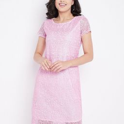 Ruhaans Pink Net Sheath Dress-image-17