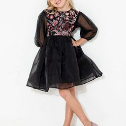 Cherry Crumble Girls Black Embroidered Mistletoe Dress-12
