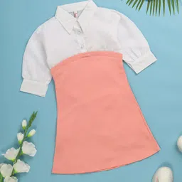 V-Mart Girls Textured Shirt Collar Puffed Sleeves Cotton A-Line Dress-image-39