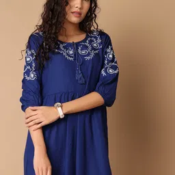 V-Mart Puff Sleeves A-Line Dress-image-75