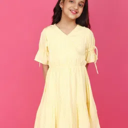 V-Mart Girls Self Design Printed Flared Sleeves A Line Dress-image-74