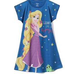Wear Your Mind Girls Rapunzel Printed Cotton T-shirt Dress-49