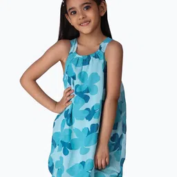 Creative Kids Girls Floral Printed Sleeveless Balloon Dress-image-5