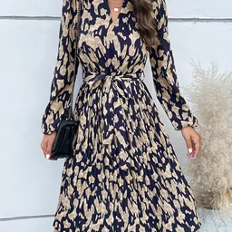 StyleCast Navy Blue Abstract Printed Knee Length Flared A-Line Dress-picture-24