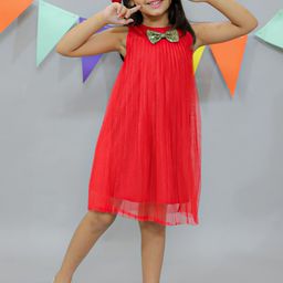 KidsDew Round Neck Gathered And Pleated A-Line Dress-56