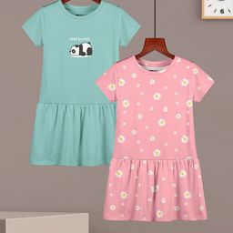 HELLCAT Girls Pack Of 2 Printed Cotton A-Line Dress-image-80