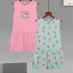 HELLCAT Girls Pack Of 2 Printed Cotton Drop-Waist Dress-56