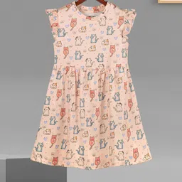 HELLCAT Girls Conversational Printed Cotton A-Line Knee Length Dress-56