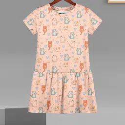 HELLCAT Girls Conversational Printed Cotton A-Line Knee Length Dress-image-81