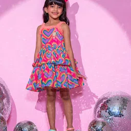 LIL DRAMA Girls Barbie Conversational Print Shoulder Straps Cotton Layered A-Line Dress-picture-58