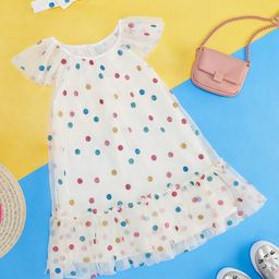 Pantaloons Junior Girls Polka Dots Printed Cap Sleeve Cotton A Line Dress With Headband-image-2
